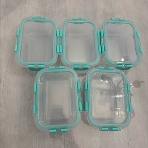 Set of 5 Glass Snap Lid Food Storage Mini Snack Kids Office Containers